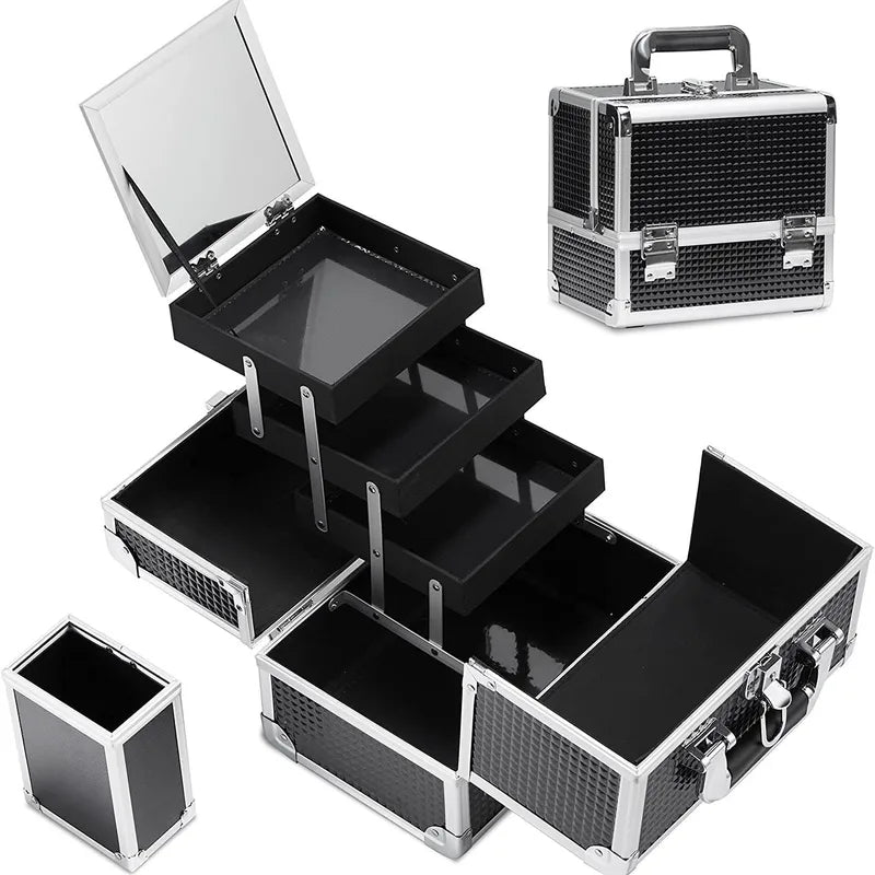 3-Tray Aluminum Makeup Case with Mirror Multi-Layer Beauty Storage for Professionals