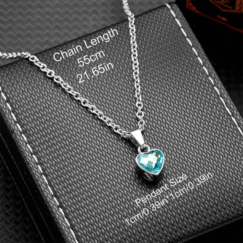 Stainless Steel Heart Urn Necklace with Birthstone - Cremation Keepsake Jewelry