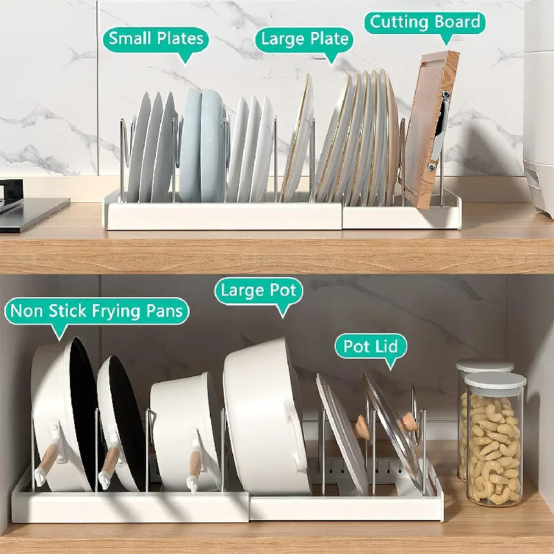 Expandable Pot Organizer with 7 Adjustable Compartments Kitchen Storage Rack