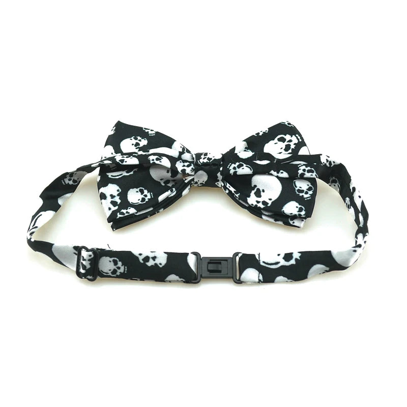 Unisex Halloween Skull Bow Tie Set - Adjustable Satin Ties in 9 Styles