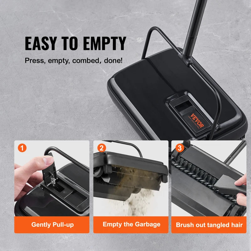 Manual Carpet Sweeper for Rugs & Hardwood Floors - 7.87in Sweeping Path, 300ml Dustbin Capacity