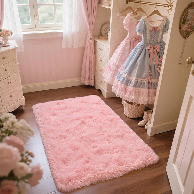 Pink Bedroom Carpet - Soft Plush Floor Mat for Living Room & Dorm Decor