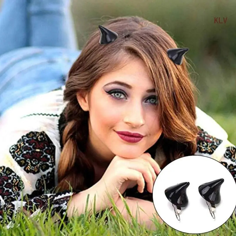 Colorful Devil Horn Hair Clips for Halloween Cosplay Party Accessories