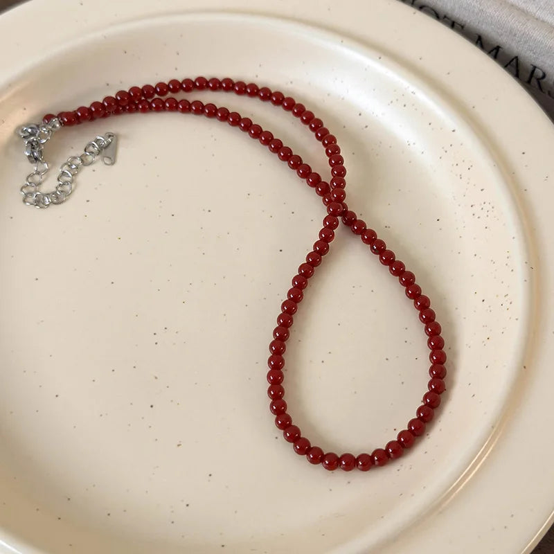 Glass Beads Necklace Strand for Women - 4 6 8mm Bead Jewelry with Silver Plated Chain