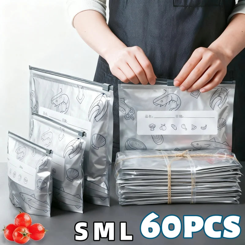 Reusable Aluminum Foil Food Storage Bags - Sealed Freezer Organizer Packs