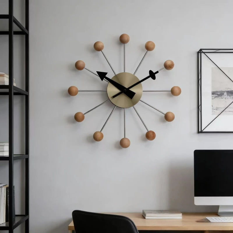 Nordic Style Metal Wooden Wall Clock Modern Design Living Room Bedroom Decor