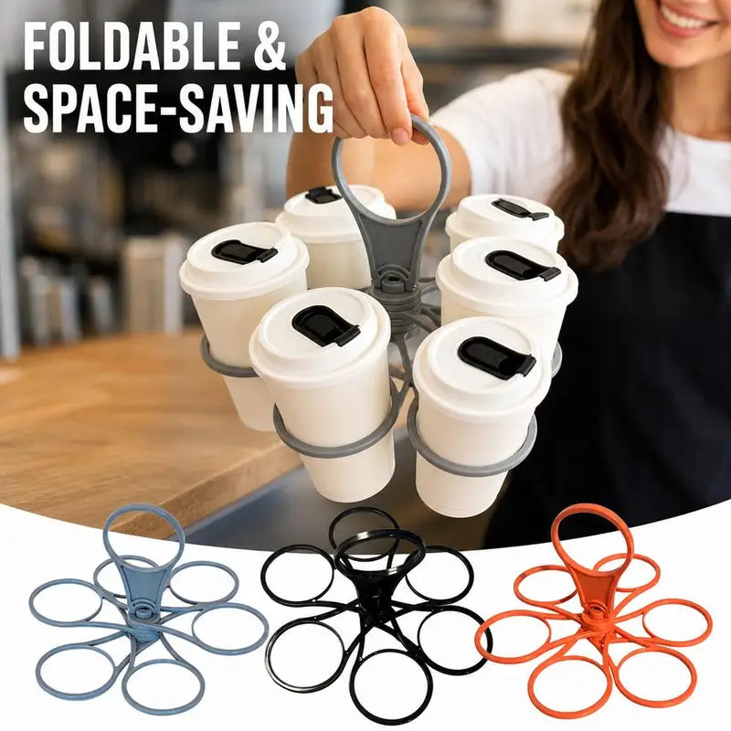 Foldable Beverage Cup Holder for Outdoor Picnics and Parties - 6 Slots, Reusable, Portable