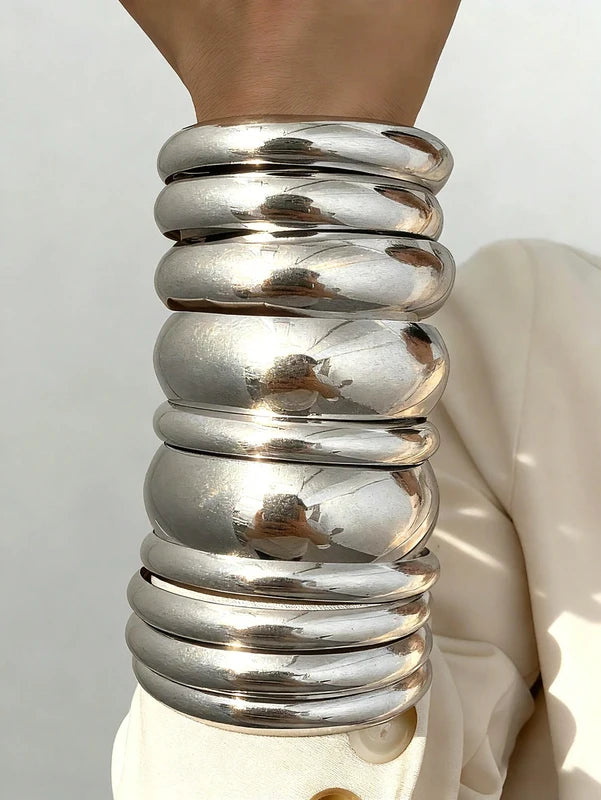 Vintage Exaggerated Metal Bangle Set for Women - Trendy Holiday Party Jewelry Gift