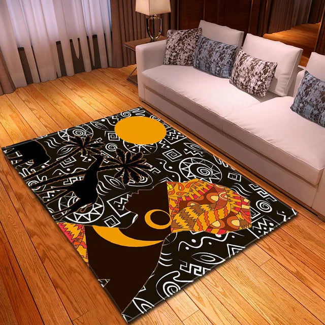 African Woman Carpet Rug for Living Room Bedroom Kitchen Floor Mat - Unslip & Giftable