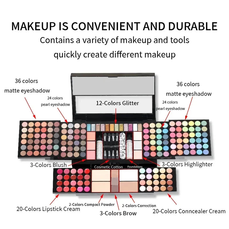 All-in-One Makeup Kit with Eyeshadow, Lipstick, Blush, Concealer & Mirror - Multi-Functional Gift Set