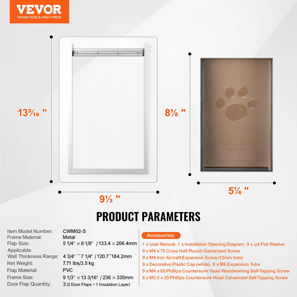 Heavy Duty Pet Door with Metal Frame and 3-Flap System - Weatherproof Wall Mount Dog Door