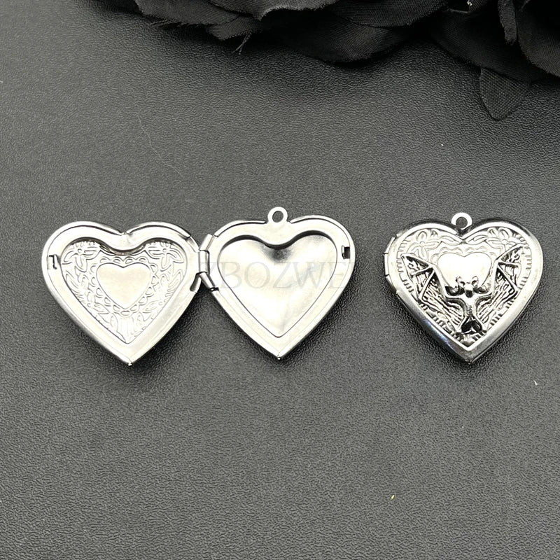 Stainless Steel Heart Photo Frame Charms 2pcs for Jewelry Making DIY Pendants