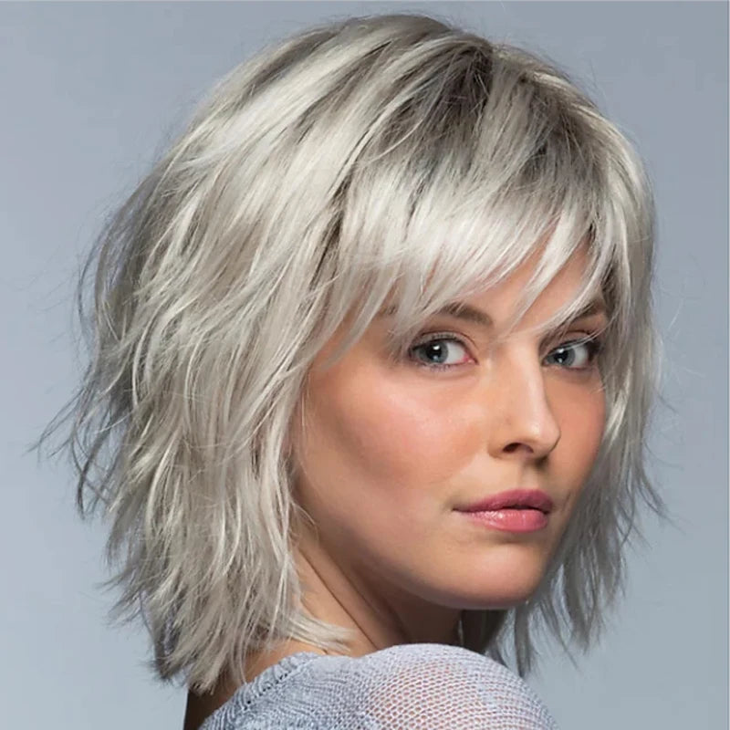 Grey Synthetic Wig for Women Short Curly Hair Cosplay & Daily Wear