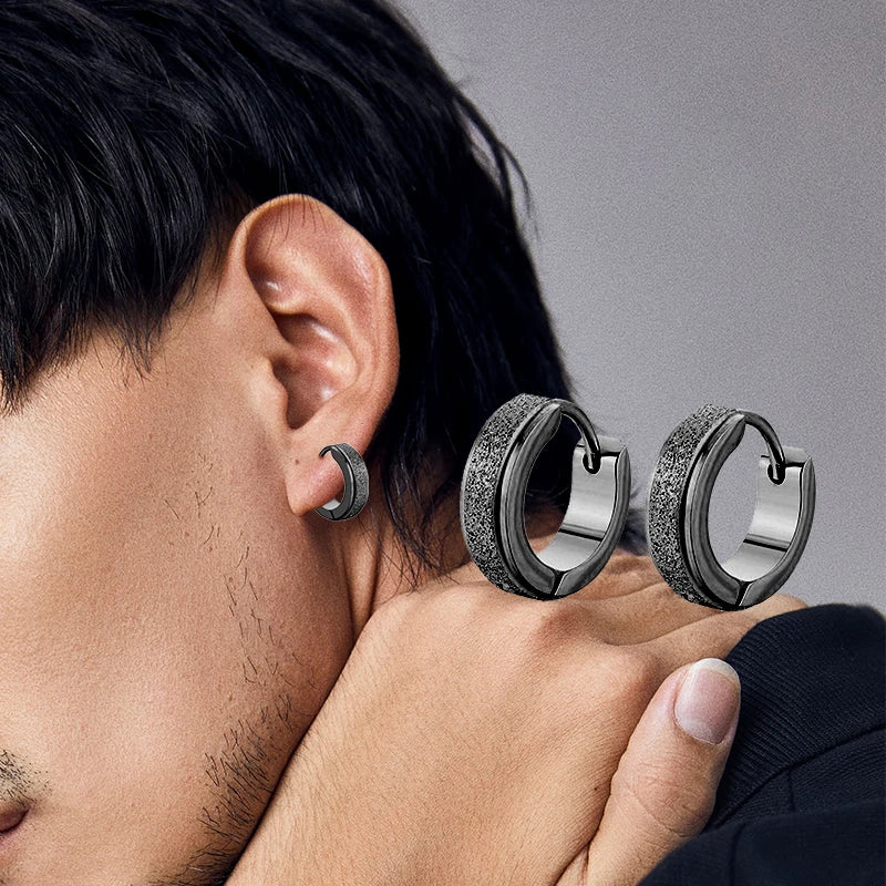 2-Pair Wide Frosted Stainless Steel Hoop Earrings for Women Men - Circle Jewelry Statement