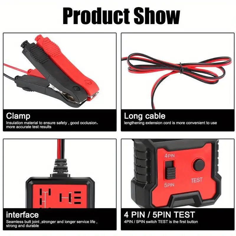 12V Car Battery Tester - Automotive Voltage and Relay Checker with LED Indicator