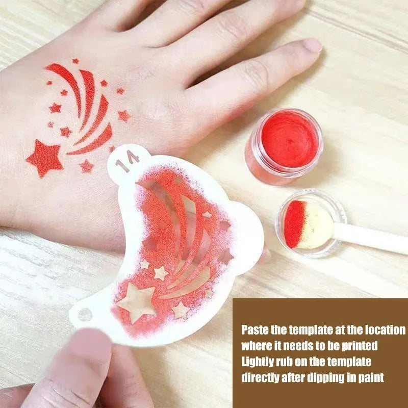 16pcs Reusable Face Painting Stencils for Children Cartoon Flower Heart Body Art