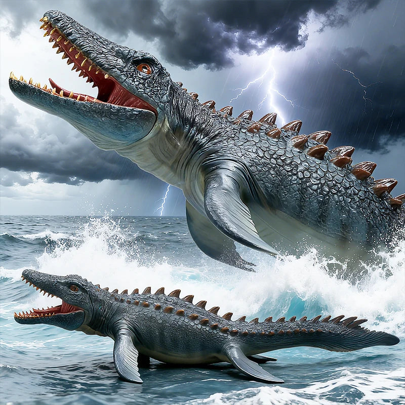 Prehistoric Sea Animal Action Figures Set - Mosasaurus, Liopleurodon, Kronosaurus - Solid PVC Collection for Kids