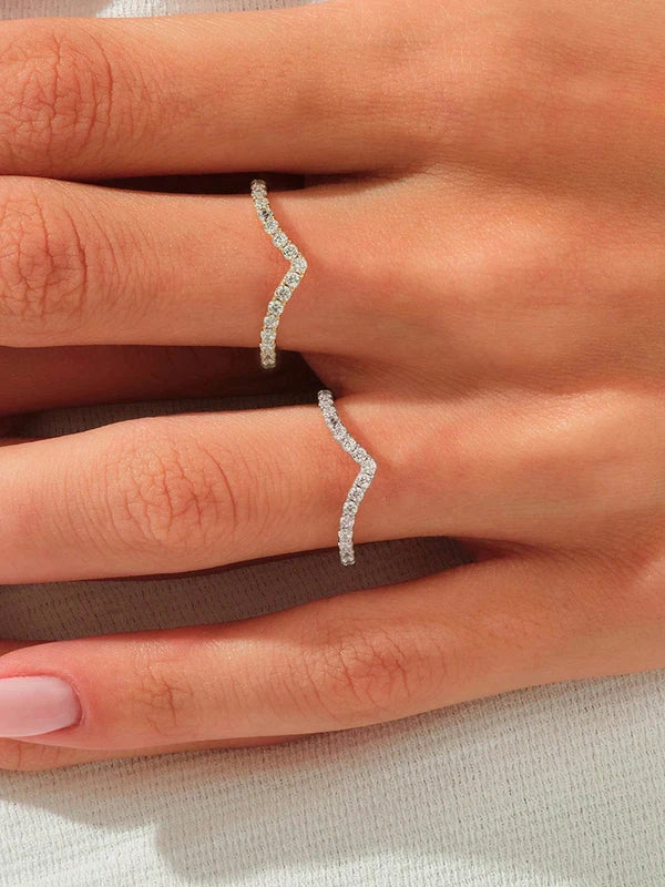 V-Shaped Zircon Silver Ring for Women - Anniversary & Party Jewelry