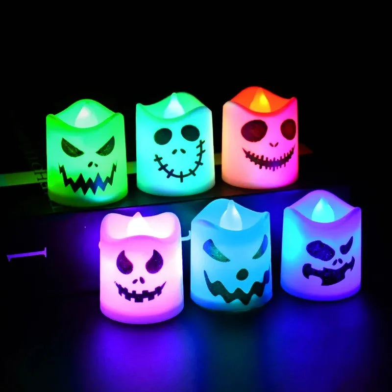6pcs Halloween LED Ghost Pumpkin Candle Lights Haunted House Decor