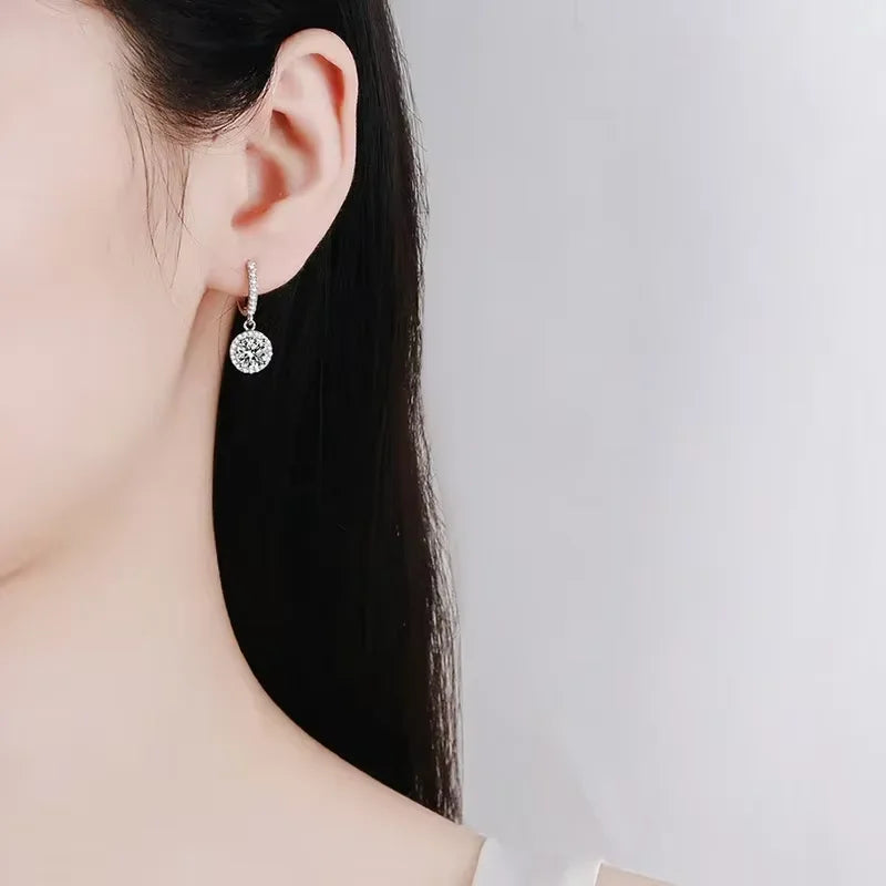 Sterling Silver 1 Carat Moissanite Round Earrings for Women - Elegant Evening Jewelry