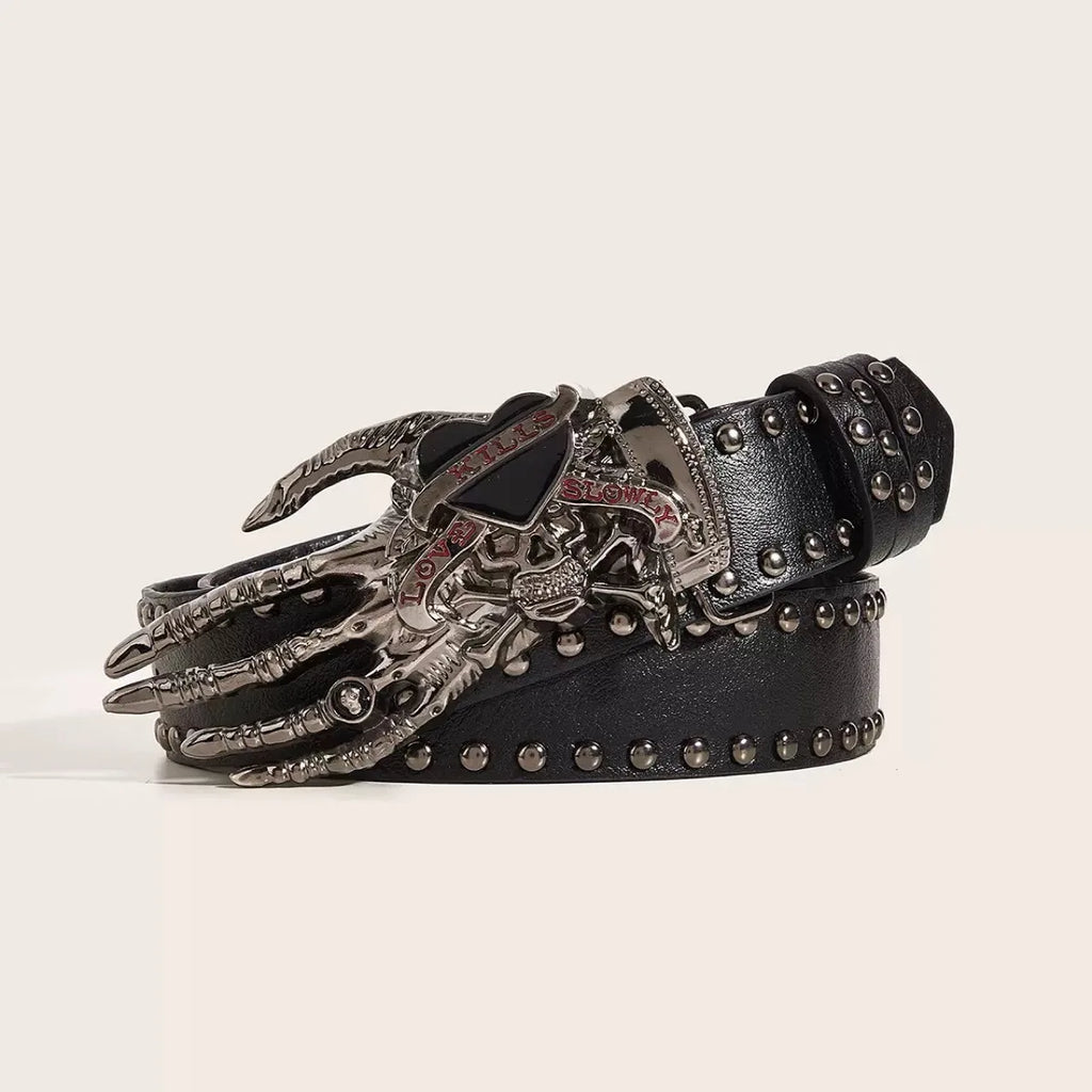 Gothic Skeleton Hand Belt with Skull Buckle for Men - Vintage Punk Hip Hop Accessory