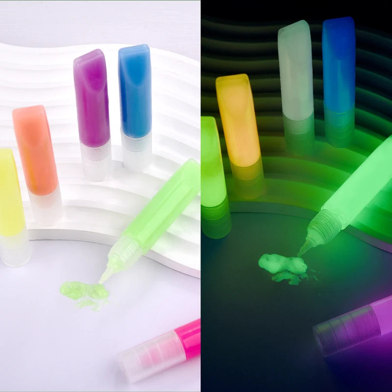 Mini 6ml Fluorescent Acrylic Paint Set - Glow in Dark Watercolor for Art & Party