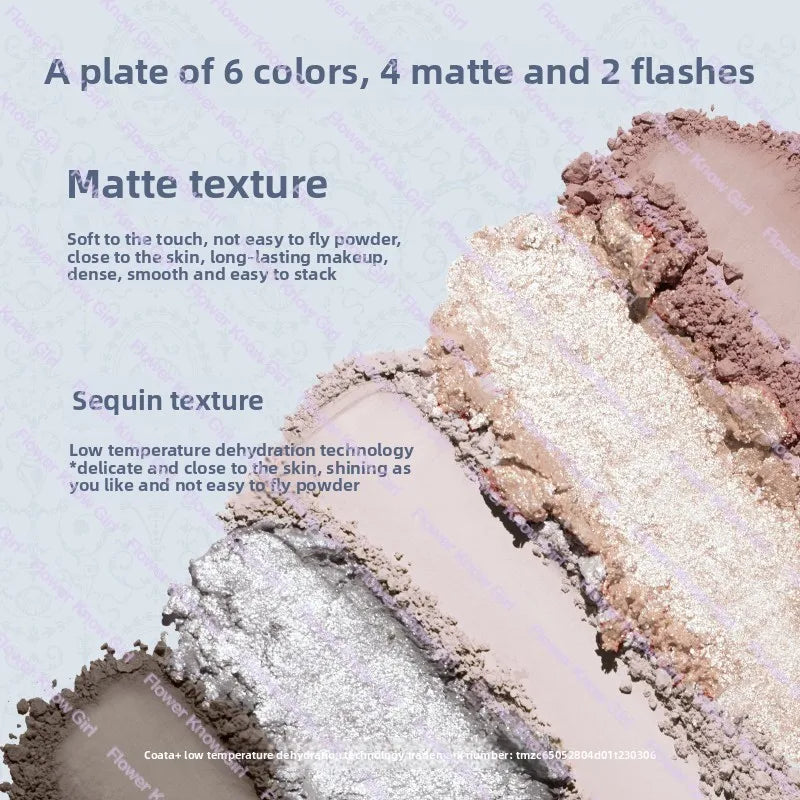 Matte Pearl Eyeshadow Palette - 6 Color Variants Long-Lasting Eye Makeup