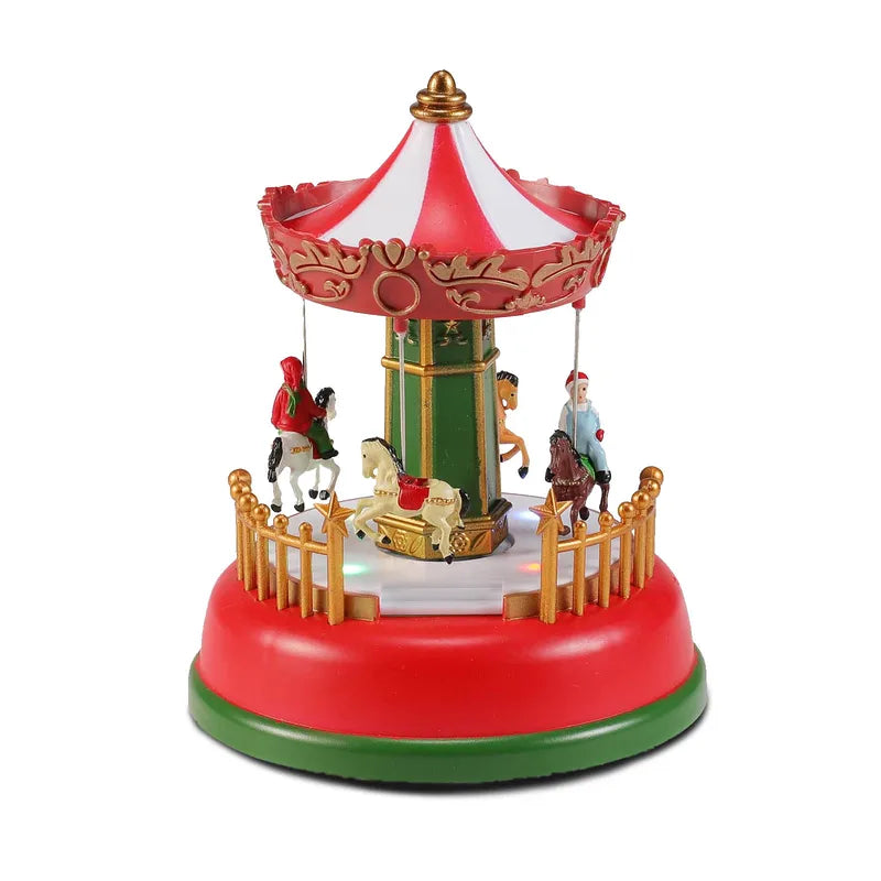 LED Christmas Carousel Decoration Music Box with Lights and Rotating Village Scene