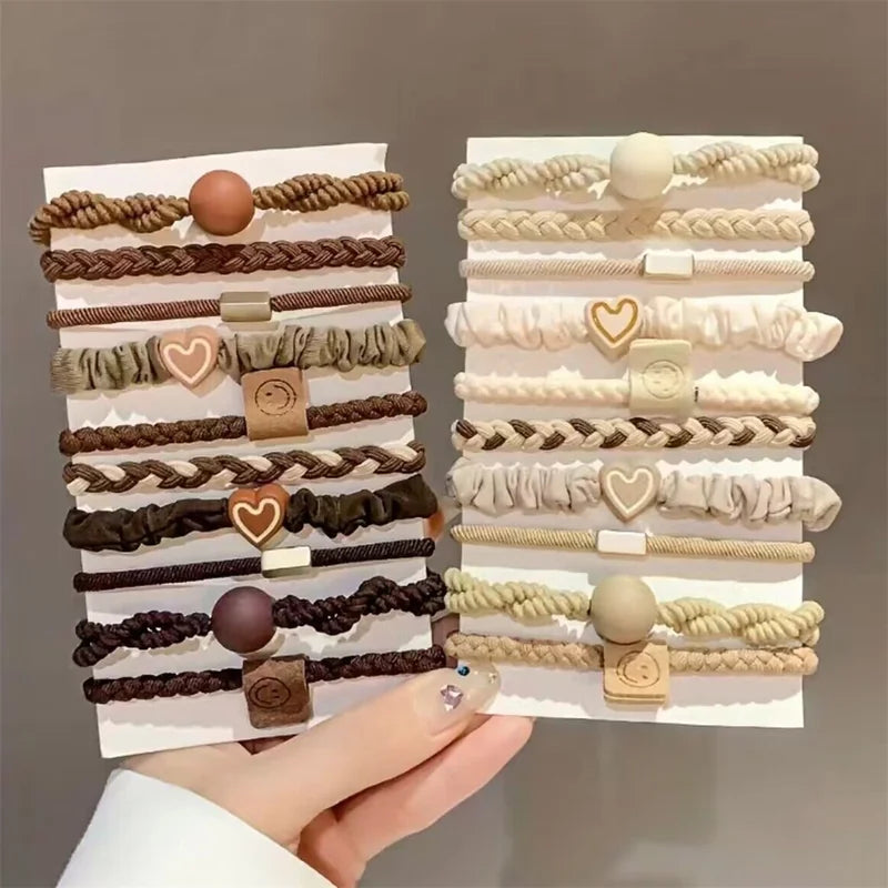 Set of 5/10/20 Simple Style Hair Ties with Heart Decor Braided Rope Ponytail Holders