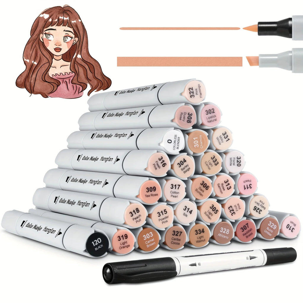 Skin Tone Markers Set - 30 Alcohol-Based Art Markers for Skin Tones, Dual Tips for Artists