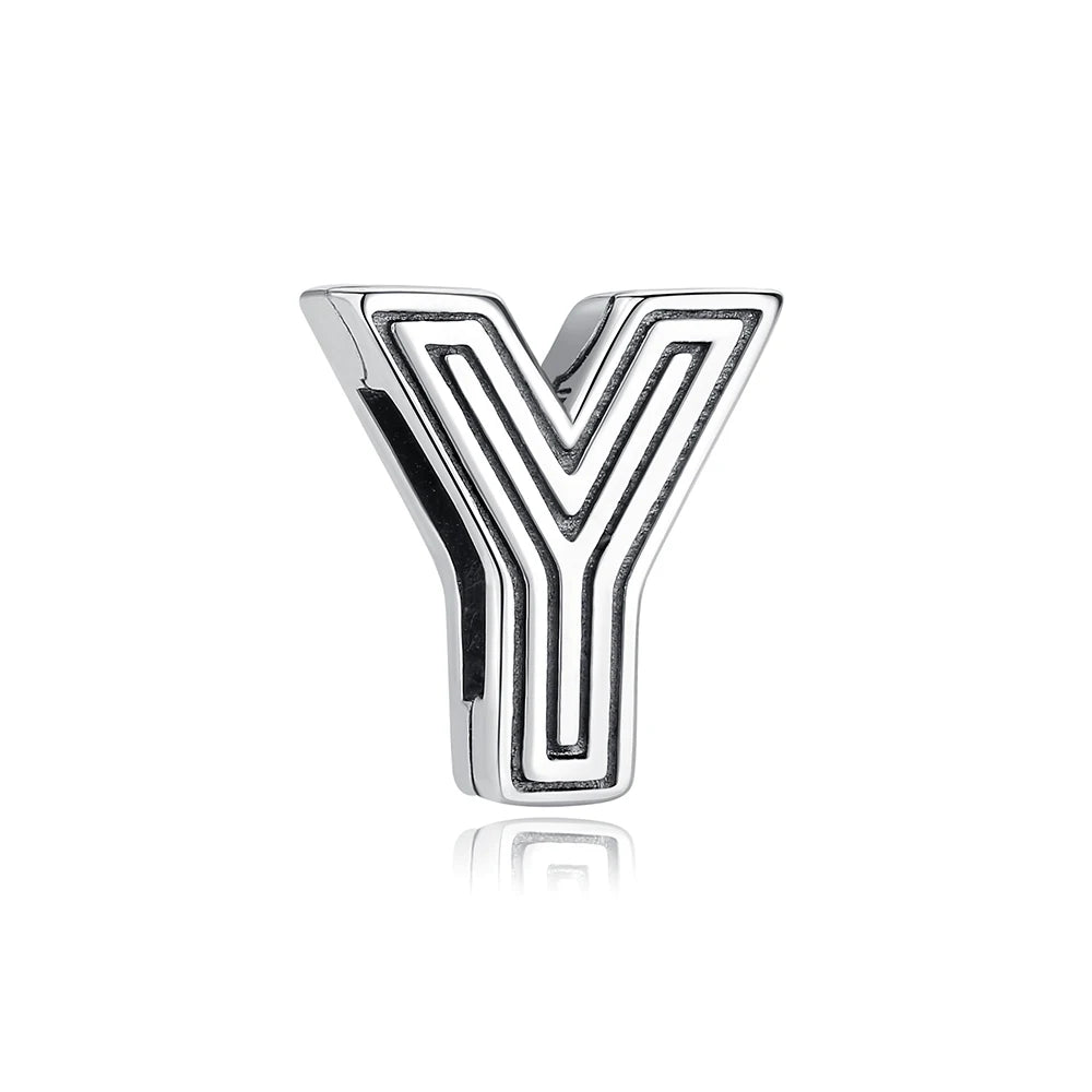 925 Sterling Silver Charm Beads Heart Butterfly Letters Fit Flat Bracelets - DIY Jewelry