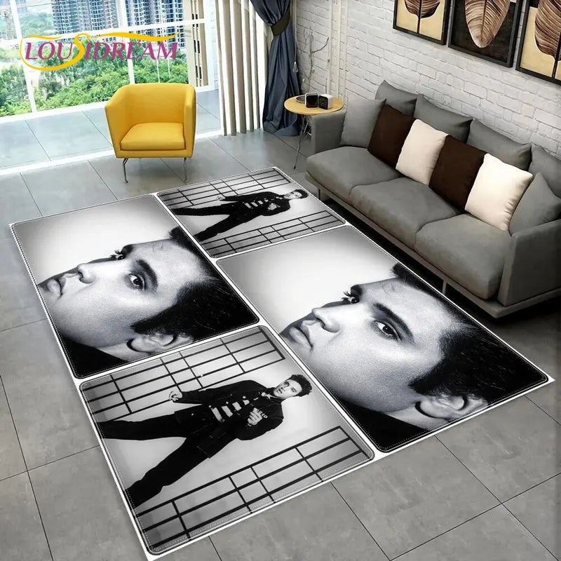 Elvis Presley Retro Area Rug for Living Room & Bedroom - Non-Slip Carpet