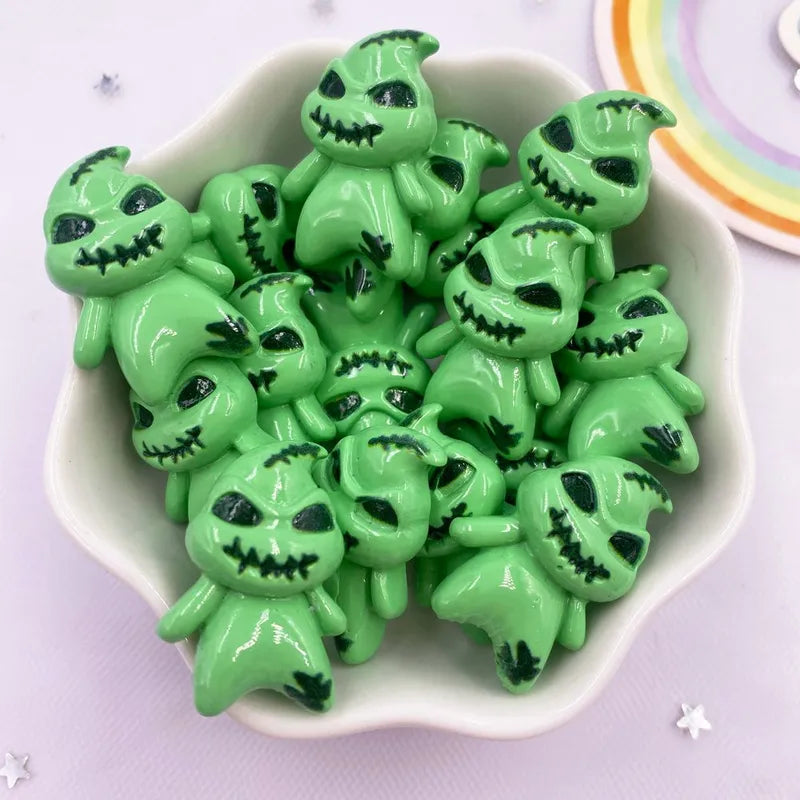 Green Ghost Resin Flatback Cabochon Stones for Crafts & Home Decor - 10pcs