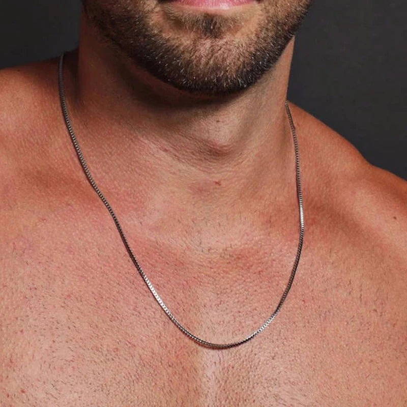 Thin Chain Necklace for Men 1/2/3mm Sterling Silver Square Link Jewelry
