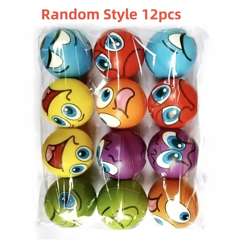 12-Pack Soft Stress Balls - Funny Expression PU Foam Squeeze Toys for Wrist Exercise and Anxiety Relief