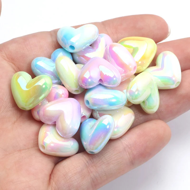 10pcs Heart-Shaped Acrylic Spacer Beads for Jewelry Making - Love Heart Design