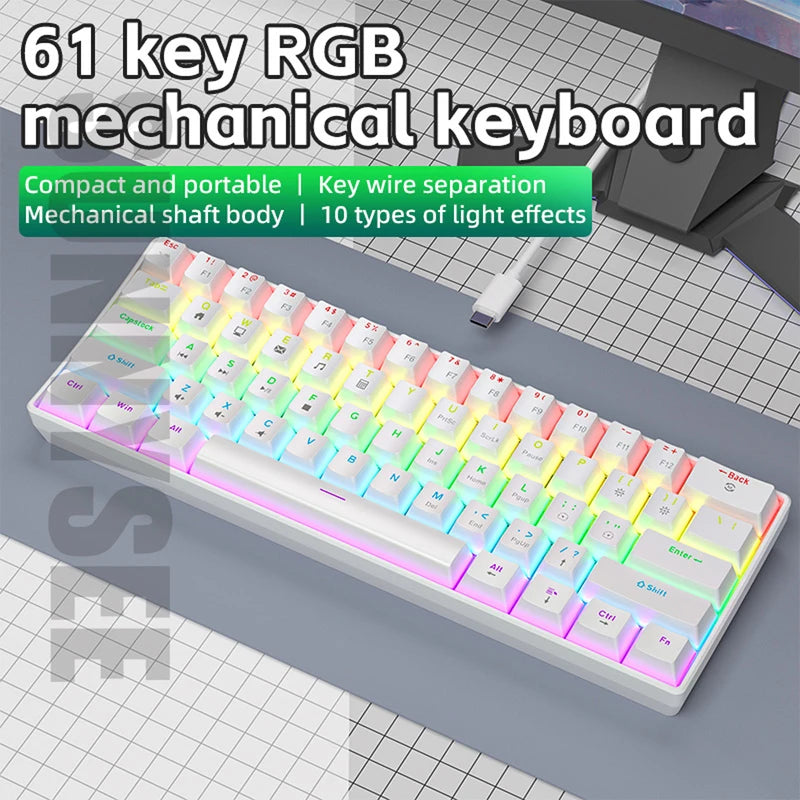 61-Key Mechanical Gaming Keyboard with RGB Lighting for Windows & Mac