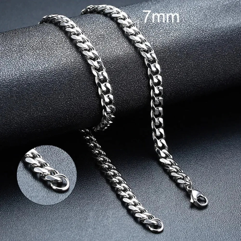Unisex Waterproof Stainless Steel Cuban Chain Necklace 5/7/9mm Thick Collar Jewelry