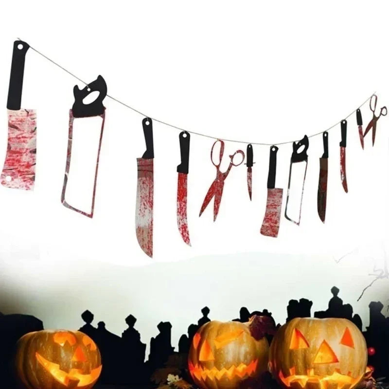 Halloween Decoration Bloody Weapons Garland Banner for Haunted House Party Supplies
