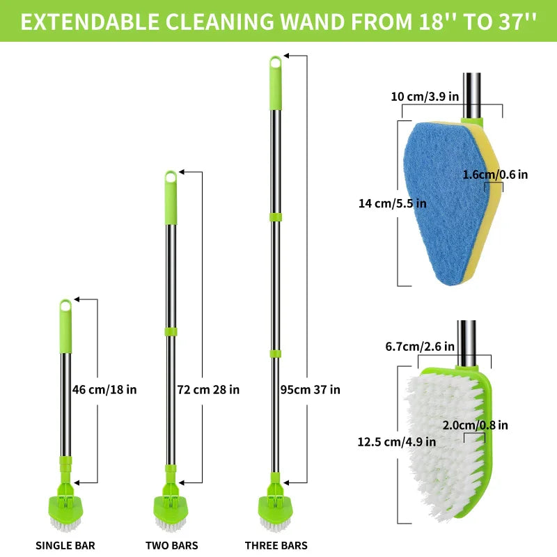 Telescopic Glass Wiper & Multi-Function Cleaning Brush Set - 37" Extendable Handle