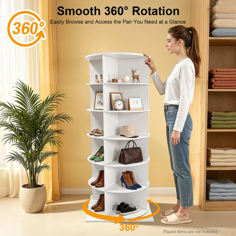 360° Rotating Shoe Rack 6-Tier Large Capacity Floor Organizer for Entryway