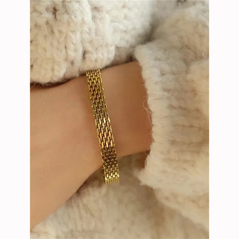 Stainless Steel Snake Chain Bracelet for Women Girls - Light Luxury Non-Fading Wrist Jewelry