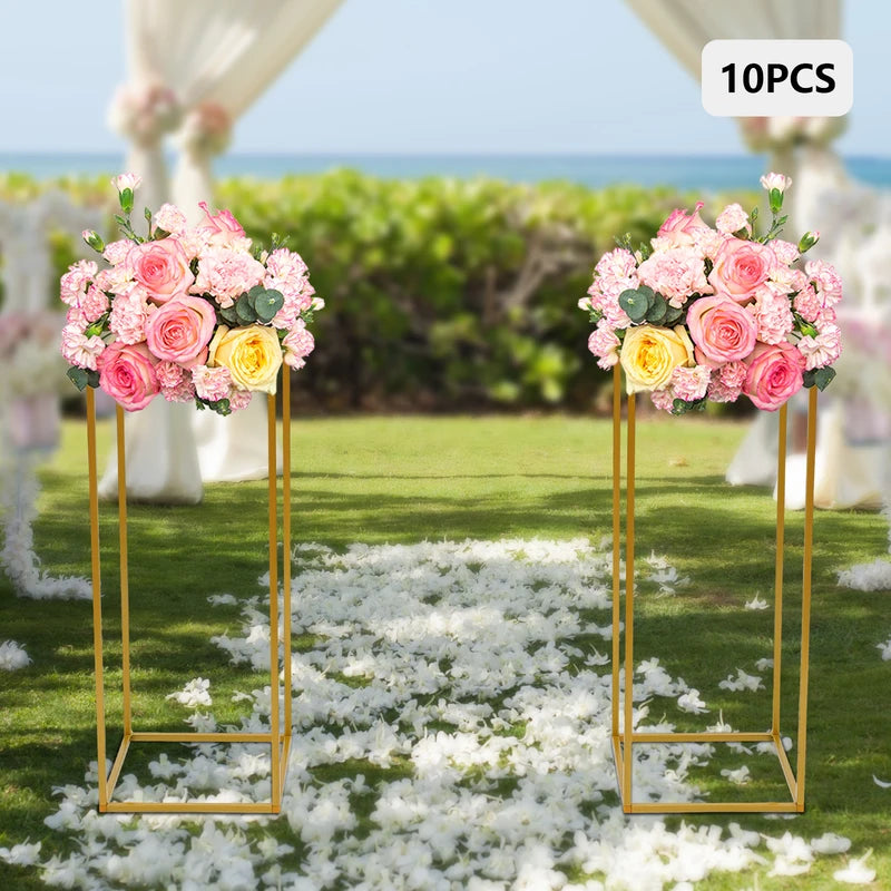 Wedding Flower Stand Set 10 Pieces Gold Metal Column Racks for Event Decor