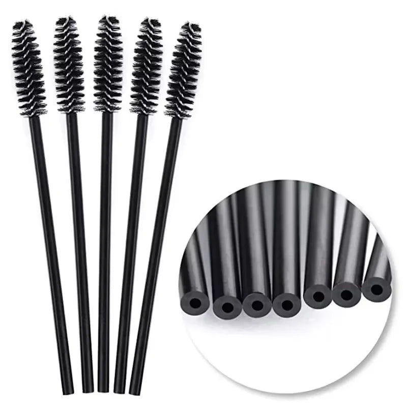 50Pcs Disposable Makeup Brushes Eyelash & Eyebrow Applicators Kit - Black & Green Handles