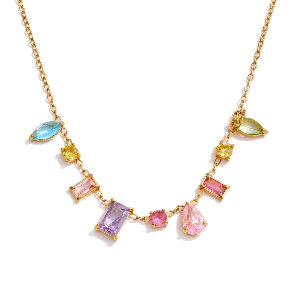 Trendy Cubic Zirconia Pendant Necklace in Stainless Steel – Elegant Jewelry Gift