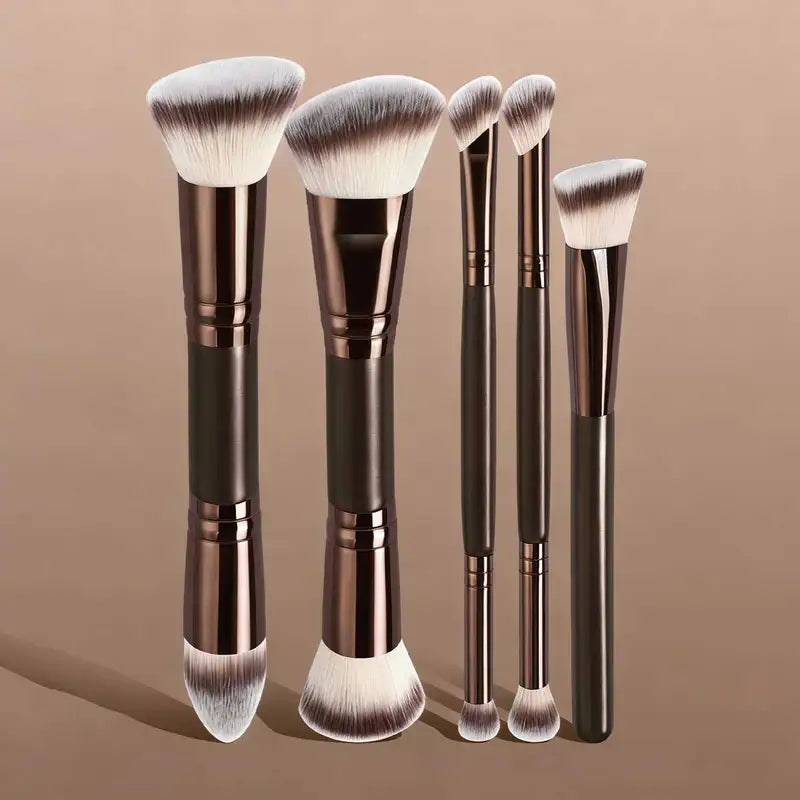 Professional Makeup Brush Set with Double-Ended Foundation & Contour Tools