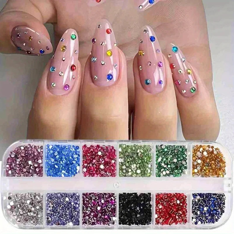Silver Rhinestone Nail Art Kits with Colorful Rhinestone Cases - for Makeup & Nails