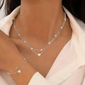Imitation Pearl Heart Jewelry Set for Women - Gold Color Necklace & Bracelet
