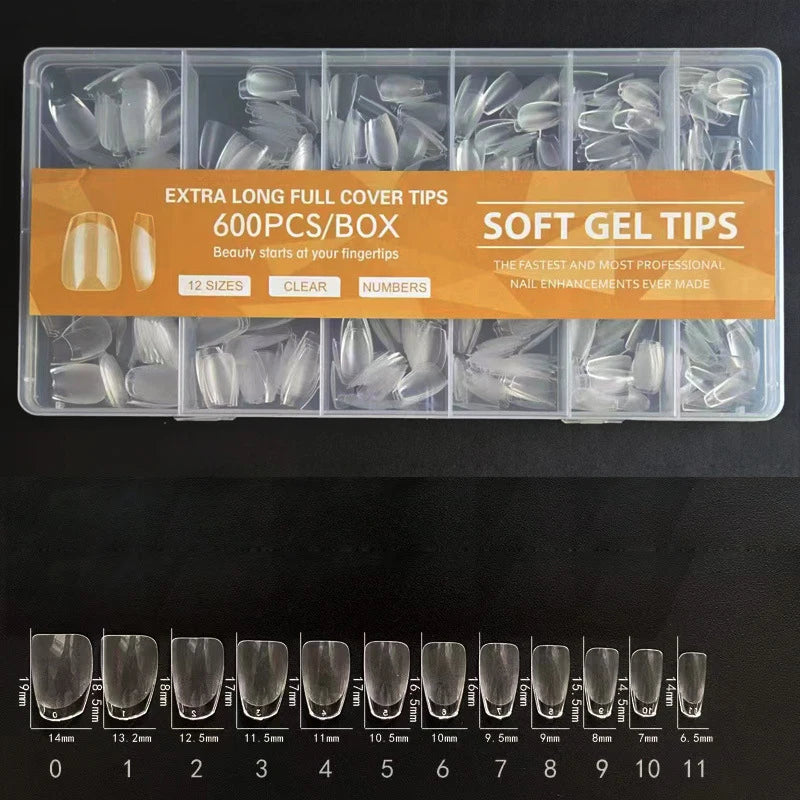 600Pcs Short Square Coffin Fake Nail Tips - Artificial Press-On Manicure Extensions