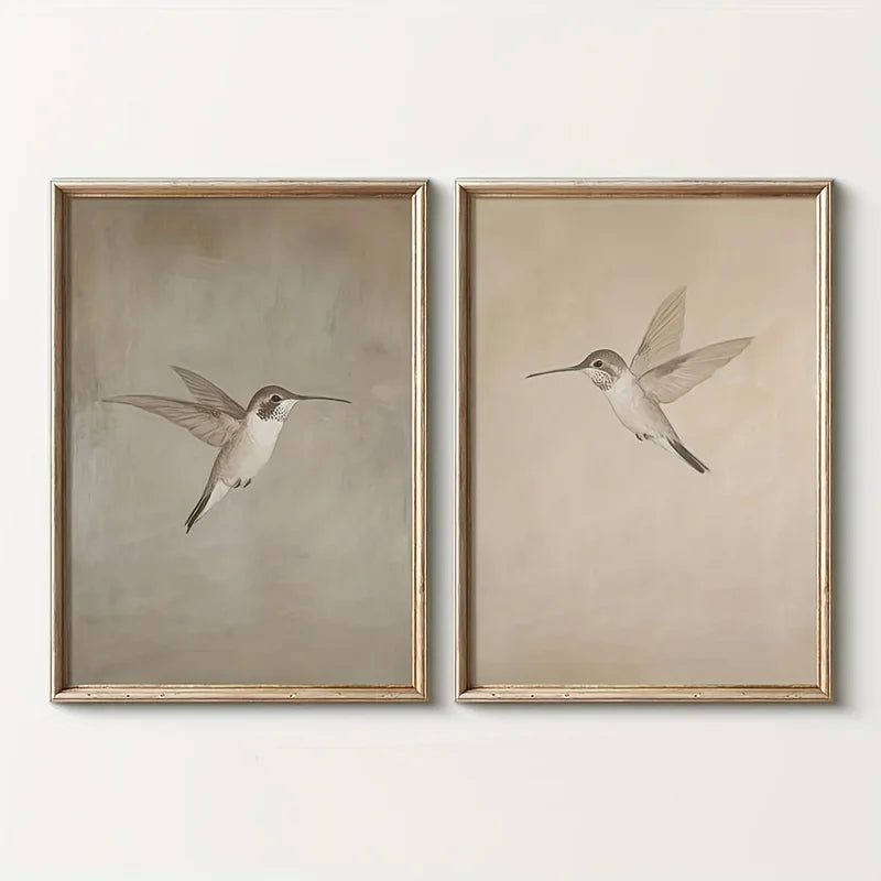 Set of 2 Retro Bird Canvas Wall Art Posters for Living Room Home Decor